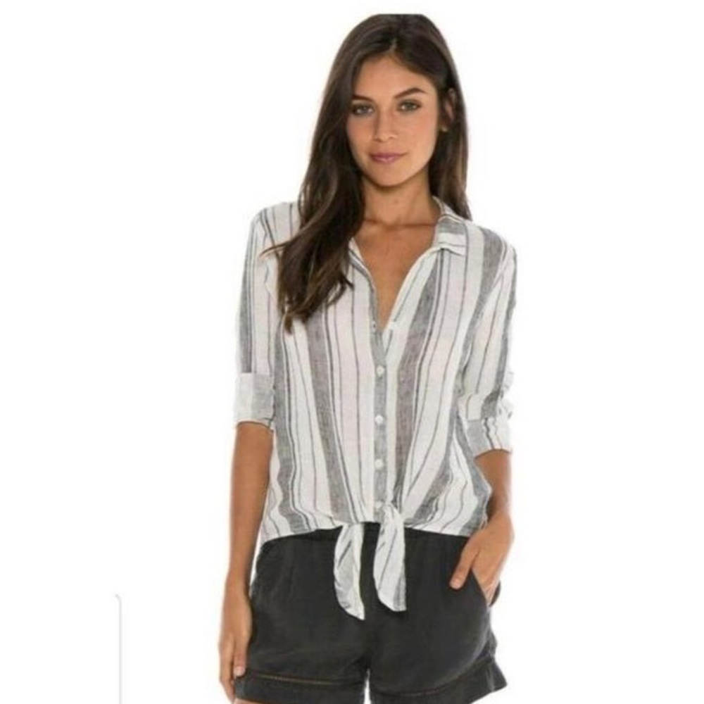 Cloth & Stone Front Knot Striped Linen Top Size M